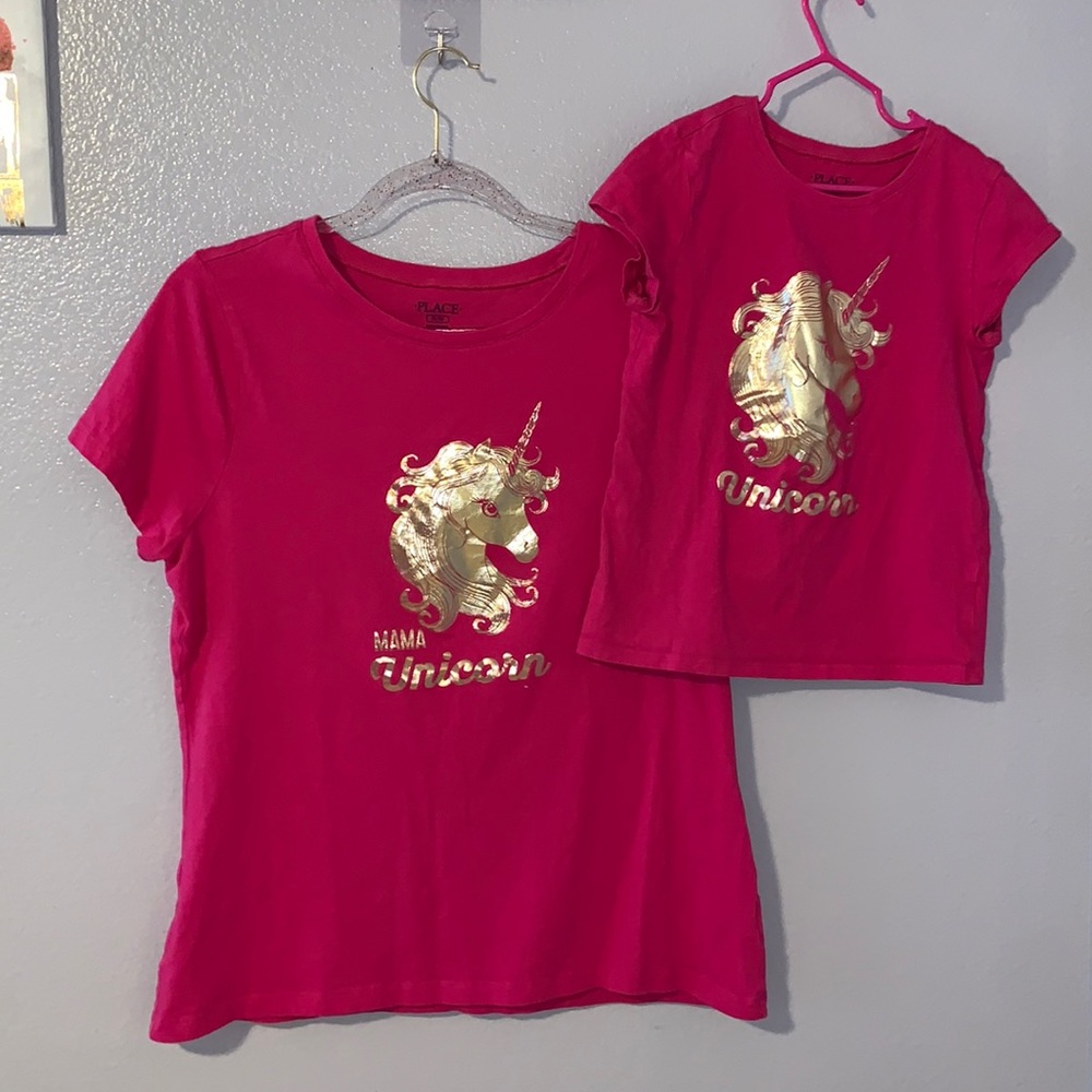 The Children’s Place pink unicorn mama & me matching shirts